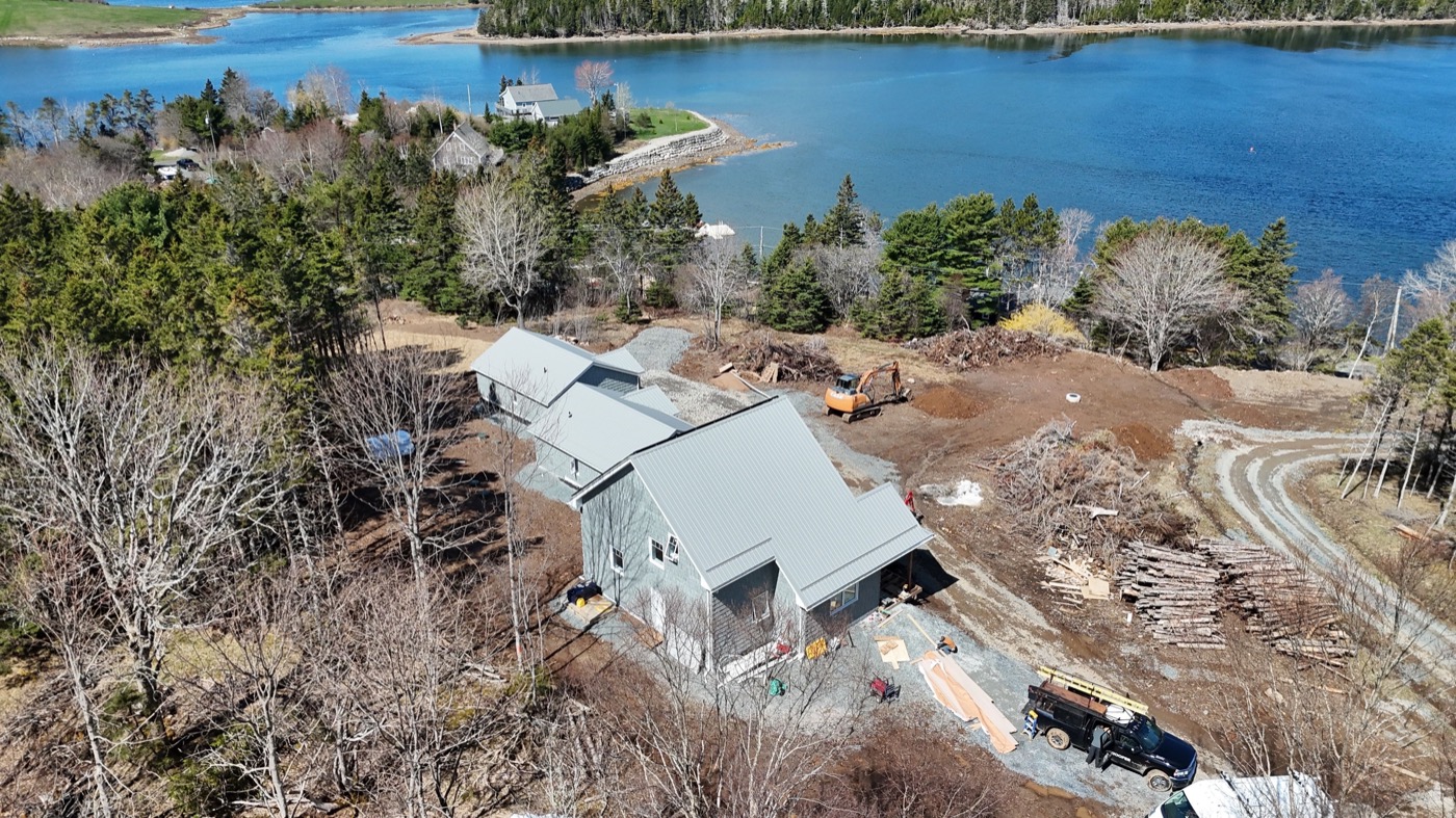 Completed coastal siding project viewed from above in Heckmans Island